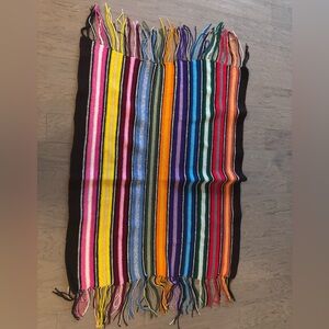 Woman”s Handmade Crocheted Rainbow Patterned Wrap With Tassels